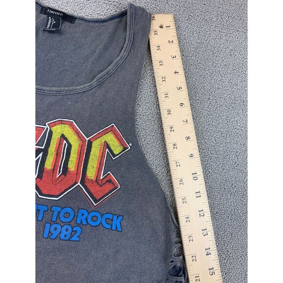 Forever 21 Women Large Gray AC/DC Graphic Fringe Cut-Out Tank Top - Picture 6 of 8